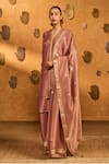 Masaba_Mauve Tissue, Silk Embroidery, Foil Printing, Tassels, Tea Blossom Kurta Set _Online_at_Aza_Fashions