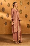 Buy_Masaba_Mauve Tissue, Silk Embroidery, Foil Printing, Tassels, Tea Blossom Kurta Set _Online_at_Aza_Fashions