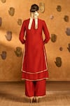 Masaba_Red Silk, Organza Embroidery, Zari, Gota Patti, Foil Mandarin Sky Kurta Pant Set _at_Aza_Fashions