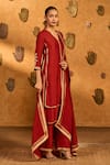 Buy_Masaba_Red Silk, Organza Embroidery, Zari, Gota Patti, Foil Mandarin Sky Kurta Pant Set 