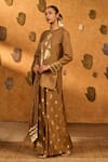 Masaba Brown Silk Foil Printing, Lace, Sequins Round Neck Trinklet Tree Kurta Pant Set Online at Aza Fashions Masaba_Brown Silk Foil Printing, Lace, Sequins Round Neck Trinklet Tree Kurta Pant Set _Online_at_Aza_Fashions