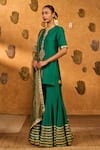 Masaba Green Silk, Tissue Embroidery, Tassels, Zari, Foil Printing Gilded Sharara Set Online at Aza Fashions Masaba_Green Silk, Tissue Embroidery, Tassels, Zari, Foil Printing Gilded Sharara Set _Online_at_Aza_Fashions