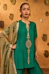 Shop Masaba Green Silk, Tissue Embroidery, Tassels, Zari, Foil Printing Gilded Sharara Set Online at Aza Fashions Shop_Masaba_Green Silk, Tissue Embroidery, Tassels, Zari, Foil Printing Gilded Sharara Set _Online_at_Aza_Fashions