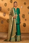 Buy Masaba Green Silk, Tissue Embroidery, Tassels, Zari, Foil Printing Gilded Sharara Set at Aza Fashions Buy_Masaba_Green Silk, Tissue Embroidery, Tassels, Zari, Foil Printing Gilded Sharara Set _at_Aza_Fashions