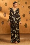 Buy_Masaba_Black Crepe, Silk Foil Printing V-neck Cherry Vine Kaftan _at_Aza_Fashions
