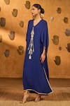 Buy_Masaba_Sapphire Crepe Foil Printing V-neck Tribal Whisper Kaftan _Online_at_Aza_Fashions