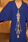 Shop_Masaba_Sapphire Crepe Foil Printing V-neck Tribal Whisper Kaftan _Online_at_Aza_Fashions