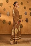 Masaba_Brown Crepe Zari, Sequins V-neck Mocha Muse Moonfish Kaftan _Online_at_Aza_Fashions