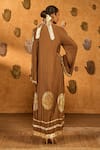Shop_Masaba_Brown Crepe Zari, Sequins V-neck Mocha Muse Moonfish Kaftan _at_Aza_Fashions