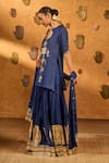 Masaba_Sapphire Silk Foil Printing, Zari V-neck Moonfish Kurta Skirt Set_Online_at_Aza_Fashions