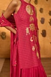 Buy_Masaba_Red Silk Foil Printing, Tassels Halter Neck Raspberry Moonfish Kurta Skirt Set _Online_at_Aza_Fashions