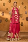 Buy_Masaba_Red Silk Foil Printing, Tassels Halter Neck Raspberry Moonfish Kurta Skirt Set _at_Aza_Fashions