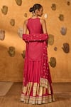 Shop_Masaba_Red Silk Foil Printing, Tassels Halter Neck Raspberry Moonfish Kurta Skirt Set _at_Aza_Fashions