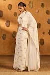 Buy_Masaba_Ivory Crepe, Silk Foil Printing, Soft Lantern Sticthed Saree With Blouse _Online_at_Aza_Fashions