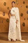 Buy_Masaba_Ivory Crepe, Silk Foil Printing, Soft Lantern Sticthed Saree With Blouse _at_Aza_Fashions