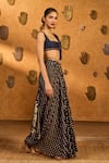 Shop_Masaba_Navy Georgette, Silk Foil Printing, Snow Light Pre-stitched Saree With Blouse _Online_at_Aza_Fashions