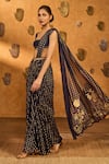 Masaba_Navy Georgette, Silk Foil Printing, Snow Light Pre-stitched Saree With Blouse _at_Aza_Fashions