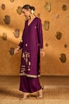 Buy_Masaba_Burgundy Silk Embroidery, Foil Printing Berry Still Water Bloom Kurta And Pant Set _Online_at_Aza_Fashions