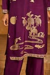 Masaba_Burgundy Silk Embroidery, Foil Printing Berry Still Water Bloom Kurta And Pant Set _at_Aza_Fashions