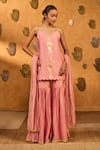 Buy Masaba Pink Silk, Organza Foil Printing V-neck Champagne Tribal Whisper Sharara Set Buy_Masaba_Pink Silk, Organza Foil Printing V-neck Champagne Tribal Whisper Sharara Set