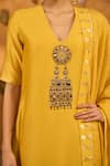 Buy_Masaba_Yellow Chanderi, Silk Embroidery, Foil Spiced Ochre Gilded Kettle Kurta Set _Online_at_Aza_Fashions