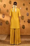 Shop_Masaba_Yellow Chanderi, Silk Embroidery, Foil Spiced Ochre Gilded Kettle Kurta Set _at_Aza_Fashions