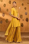 Shop_Masaba_Yellow Chanderi, Silk Embroidery, Foil Spiced Ochre Gilded Kettle Kurta Set _Online_at_Aza_Fashions
