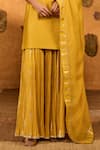 Buy_Masaba_Yellow Chanderi, Silk Embroidery, Foil Spiced Ochre Gilded Kettle Kurta Set 