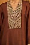 Shop_Masaba_Brown Silk Embroidery, Gota Patti V-neck Sepia Cherry Vine Kurta And Pant Set _Online_at_Aza_Fashions