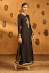 Masaba_Black Silk Embroidery, Foil Printing Round Neck Snowlight Kurta And Pant Set _Online_at_Aza_Fashions