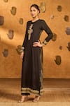 Buy_Masaba_Black Silk Embroidery, Foil Printing Round Neck Snowlight Kurta And Pant Set _Online_at_Aza_Fashions