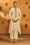 Buy_Masaba_Ivory Crepe, Silk Embroidery, Sequins, Foil Windrose Kurta And Dhoti Pant Set _at_Aza_Fashions