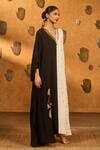 Masaba_Black Crepe Foil Printing, Lace, Sequins V-neck And White Heartbeat Kaftan _Online_at_Aza_Fashions