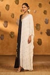 Shop_Masaba_Black Crepe Foil Printing, Lace, Sequins V-neck And White Heartbeat Kaftan _Online_at_Aza_Fashions