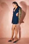 Nirmooha_Blue Sequins V-neck, Collared Midnight Majesty Blazer Dress _Online_at_Aza_Fashions