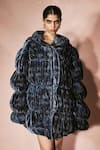 Nirmooha_Blue Velvet Bandeau , High Midnight Eclipse Dress And Jacket Set _Online_at_Aza_Fashions
