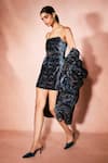 Buy_Nirmooha_Blue Velvet Bandeau , High Midnight Eclipse Dress And Jacket Set _Online_at_Aza_Fashions
