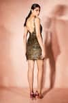 Shop_Nirmooha_Gold Tulle Embroidery, Sequins Square Neck Peacock Bodycon Dress _Online_at_Aza_Fashions