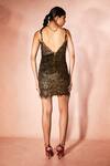 Shop_Nirmooha_Gold Tulle Embroidery, Sequins Square Neck Peacock Bodycon Dress _at_Aza_Fashions