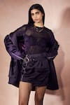 Buy_Nirmooha_Purple Satin, Velvet, Mesh Collared, Round Plum Afterglow Jacket And Skirt Set _Online_at_Aza_Fashions