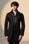 Buy_Sanjana Reddy Designs_Black Cotton Embroidery Placket Kurta _at_Aza_Fashions