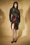 Buy_Nirmooha_Black Crepe Collared Flame Print Shirt And Skirt Set _at_Aza_Fashions