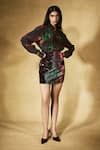 Buy_Nirmooha_Multi Color Crepe, Velvet Collared Flame Print Skirt Set _at_Aza_Fashions