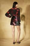Shop_Nirmooha_Multi Color Crepe, Velvet Collared Flame Print Skirt Set _at_Aza_Fashions