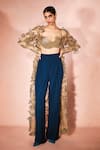 Buy_Nirmooha_Gold Tulle Applique, Embroidery Open Neck, Sweetheart Horizon Shurg And Pant Set _at_Aza_Fashions