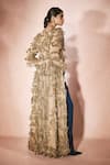 Buy_Nirmooha_Gold Tulle Applique, Embroidery Open Neck, Sweetheart Horizon Shurg And Pant Set 