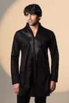 Sanjana Reddy Designs_Black Cotton Embroidery Placket Kurta _Online_at_Aza_Fashions