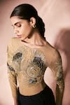 Shop_Nirmooha_Beige Tulle Sequins, Beads Round Neck Midnight Shimmer Bodysuit And Pant Set _at_Aza_Fashions