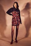 Buy_Nirmooha_Black Crepe Embroidery Bandeau Neck, Collared Inferno Sculpted Dress And Shirt Set _at_Aza_Fashions