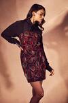 Buy_Nirmooha_Black Crepe Embroidery Bandeau Neck, Collared Inferno Sculpted Dress And Shirt Set _Online_at_Aza_Fashions